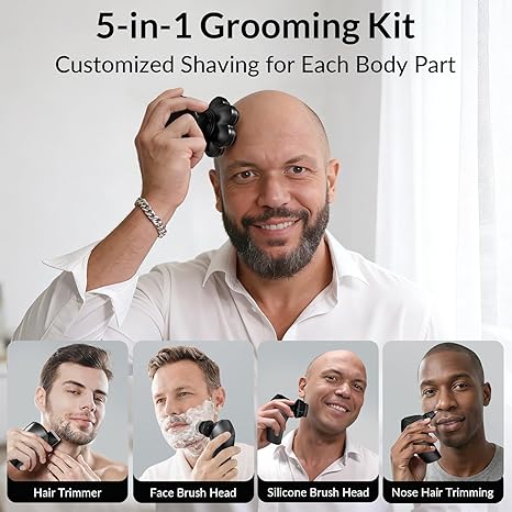 Head Shavers for Bald Men - 7D Arc Magnetic Detachable Electric Razor, Waterproof Wet Dry 5-in-1 Electric Shaving & Grooming Kit, LED Display Rechargeable Head & Body Hair Shaver, Black