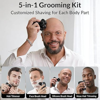 Head Shavers for Bald Men - 7D Arc Magnetic Detachable Electric Razor, Waterproof Wet Dry 5-in-1 Electric Shaving & Grooming Kit, LED Display Rechargeable Head & Body Hair Shaver, Black