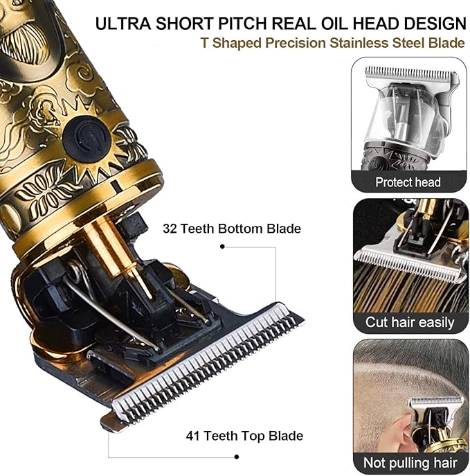 Suttik Hair Clippers for Men, Professional Hair & Beard Trimmer for Men, Mustache Trimmer T-Blade Hair Liner Edgers, Gold Knight Close-Cutting Trimmers