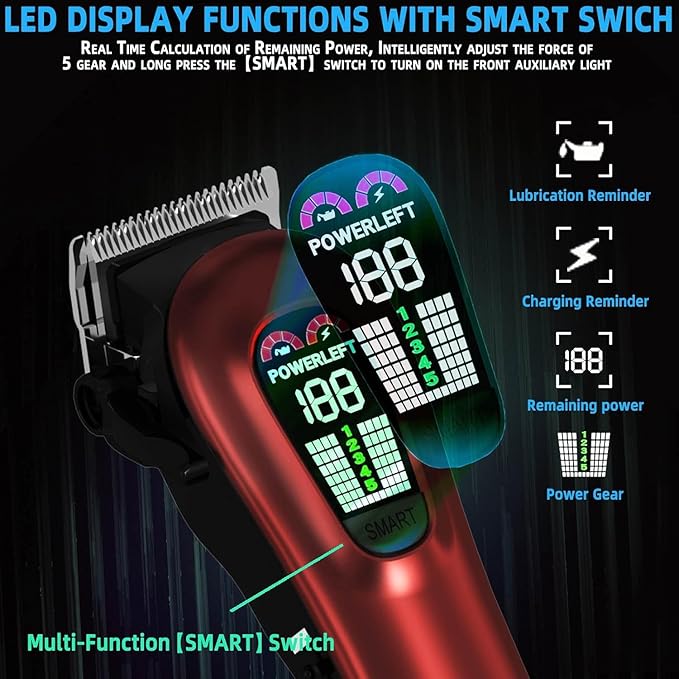 TCMKY Hair Clippers for Men Professional Clippers for Men Cordless&Corded Barber Clippers for Hair Cutting & Grooming. Rechargeable Hair Trimmer Kit for Household (Red)