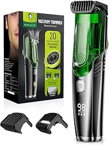Beard Trimmer for Men: Vacuum Hair Trimmer for Less Mess - IPX7 Waterproof Wet Dry Shaving- Rechargeable Electric Beard Cutting Kit with Adjustable Length Comb - Gift for Men