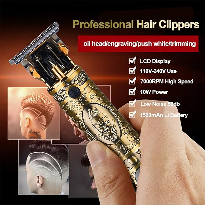 Suttik Hair Clippers for Men, Professional Hair & Beard Trimmer for Men, Mustache Trimmer T-Blade Hair Liner Edgers, Gold Knight Close-Cutting Trimmers